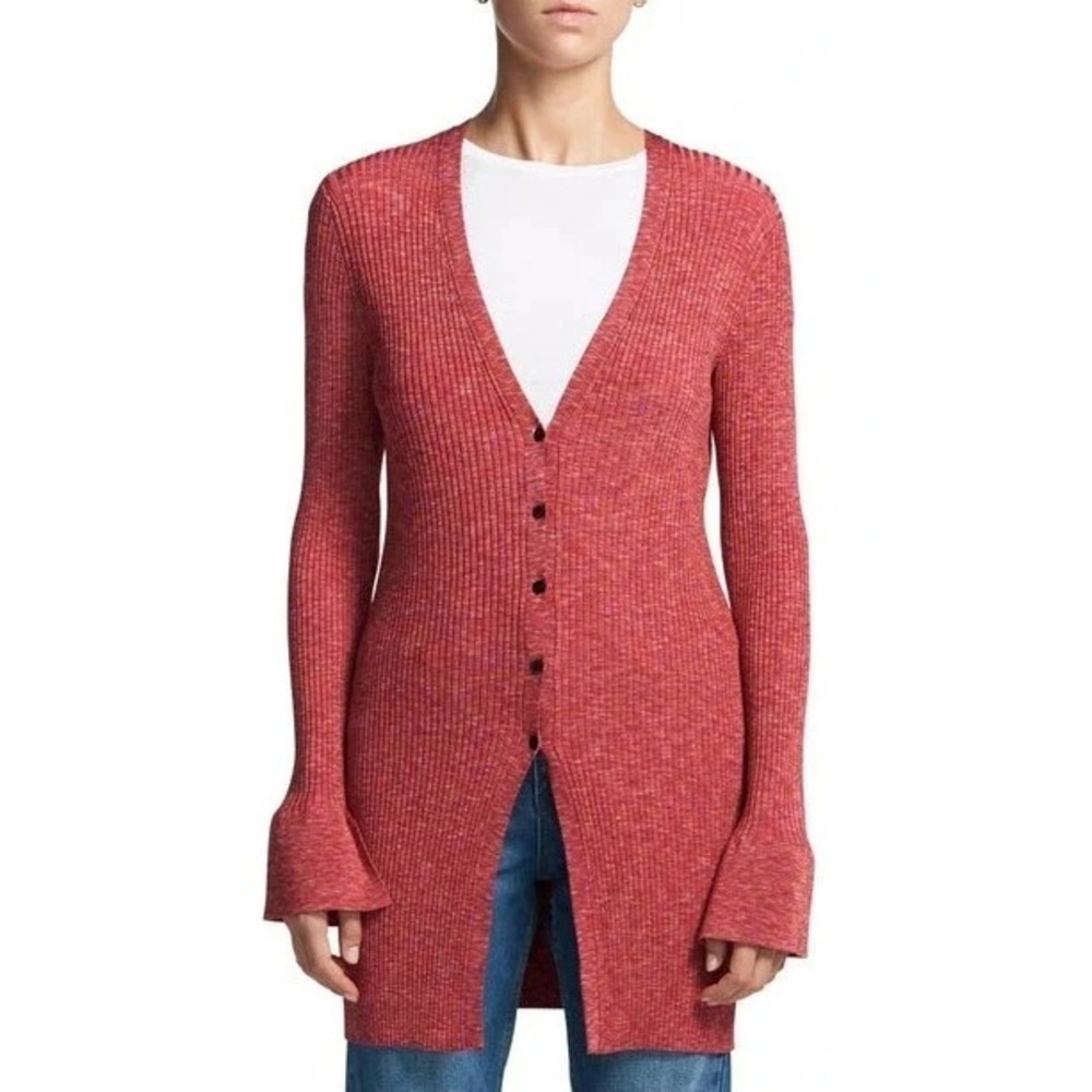 Theory Women's Ribbed Cardigan Space Dyed Vicose Sunset Sz‎ Large